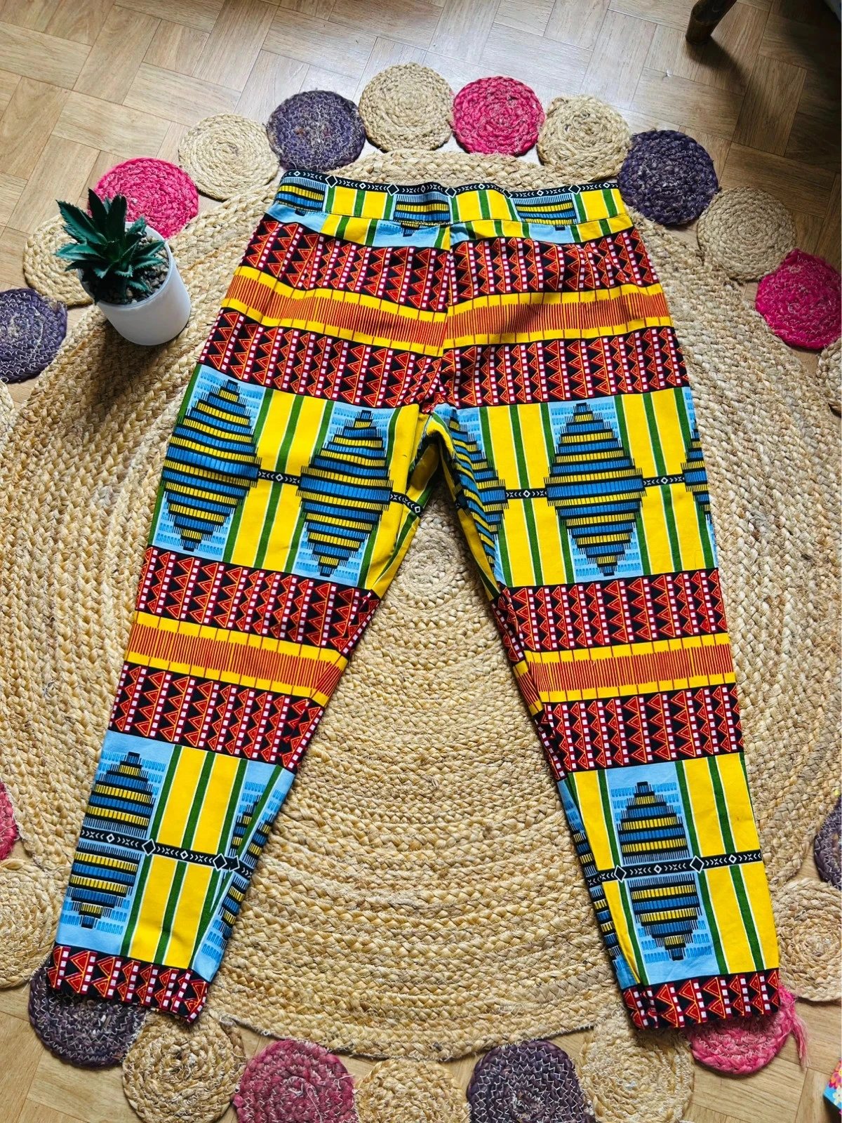 🧡🌈Handmade African Ethnic Boho Festival Pants Afro Chic Wax Cotton Pants 42/44💛🌈 – photo 12